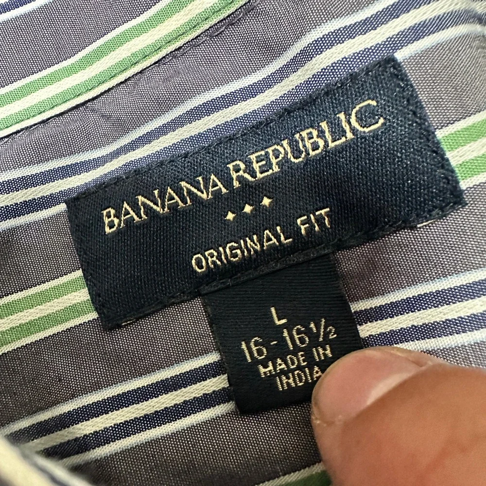 Banana Republic Men Dress Shirt Large 16-16 1/2 Original Fit Striped Long Sleeve